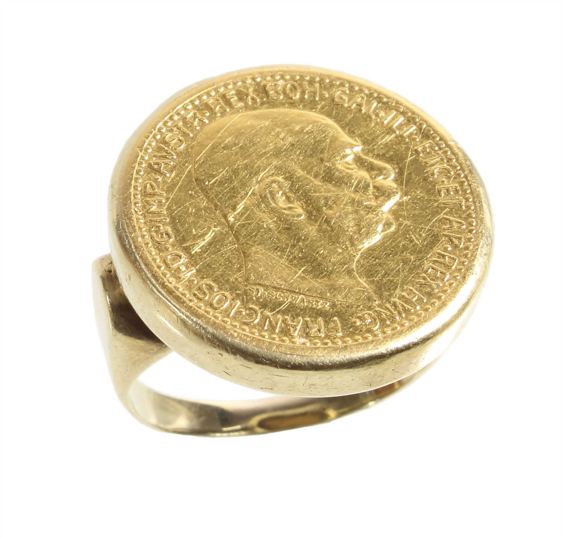 coin ring, yellow gold 585/000, gold coin, Austria 10 Kronen (yellow gold 900/000), ring width ... - Image 2 of 2