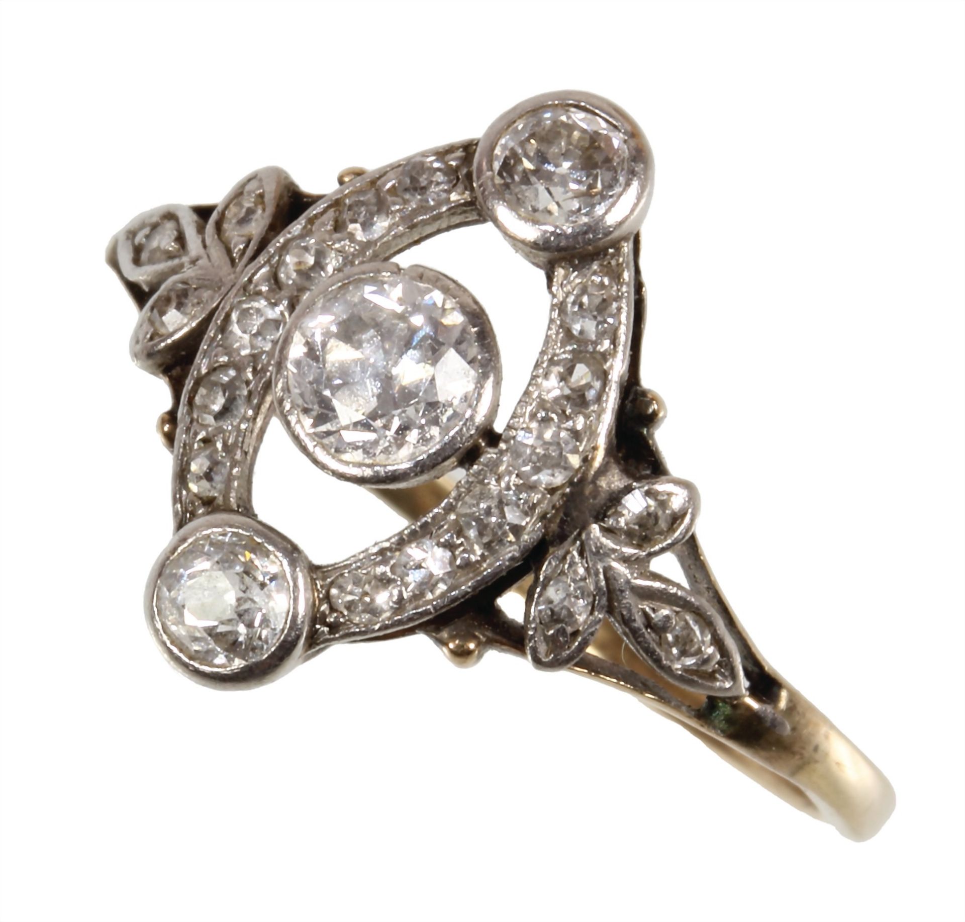 ring, ART-DECO 1920/'30s, yellow gold 585/000, central old cut-diamond c. 0.26 ct white ... - Image 2 of 3