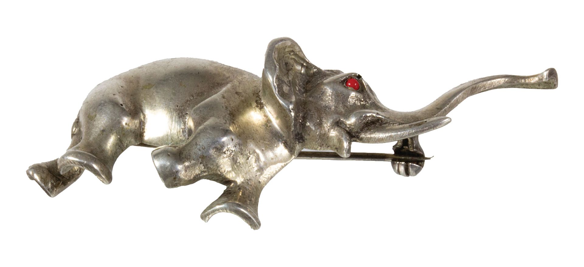 Brosche, ART-DECO 1930er Jahre, ELEFANT, plastisch ausgearbeitet, kl. rotes Auge, ca. 53,3 x ... - Bild 2 aus 2