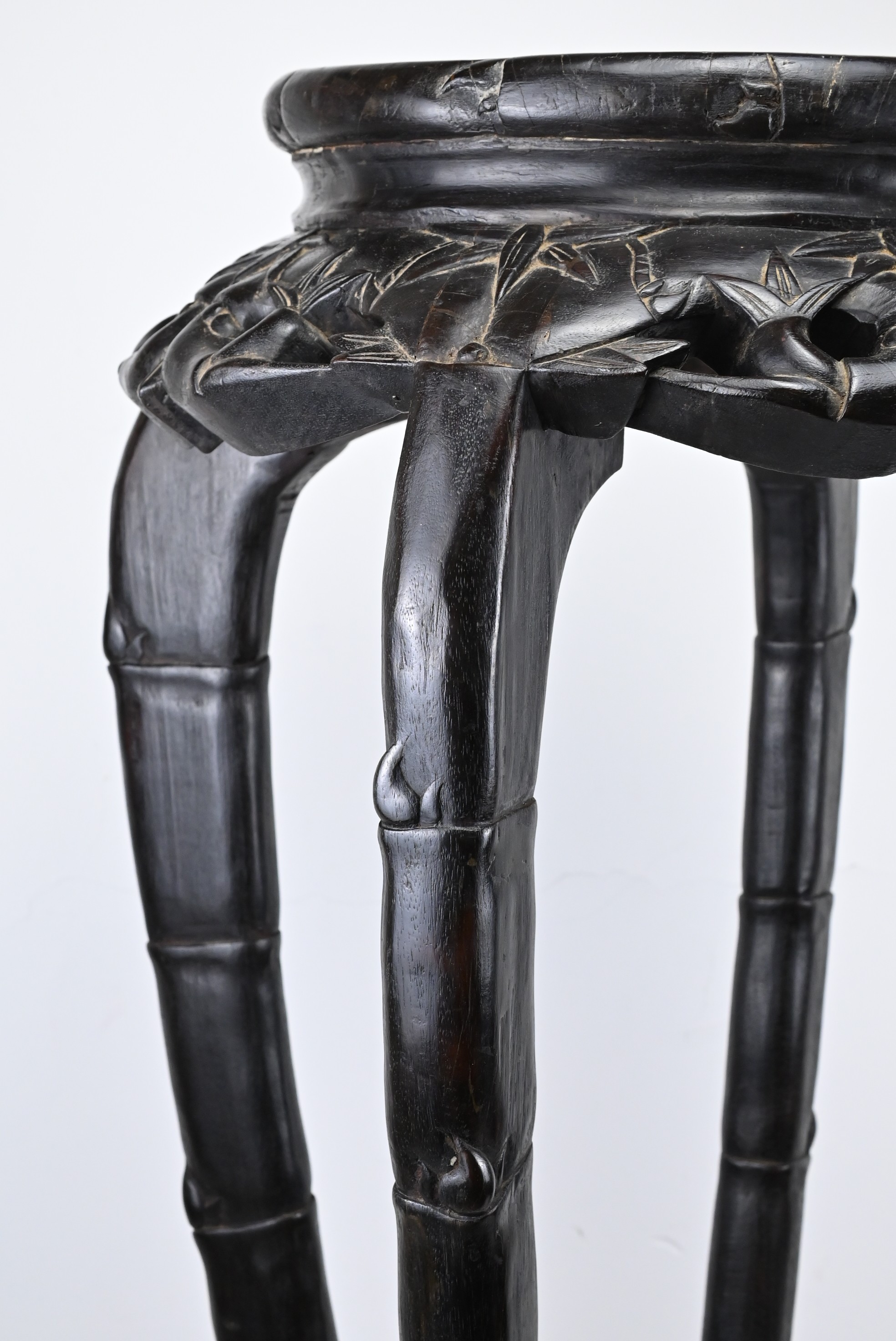EARLY 20TH CENTURY TALL JAPANESE CARVED HARDWOOD JARDINIERE STAND, of bamboo form with cross- - Image 7 of 7