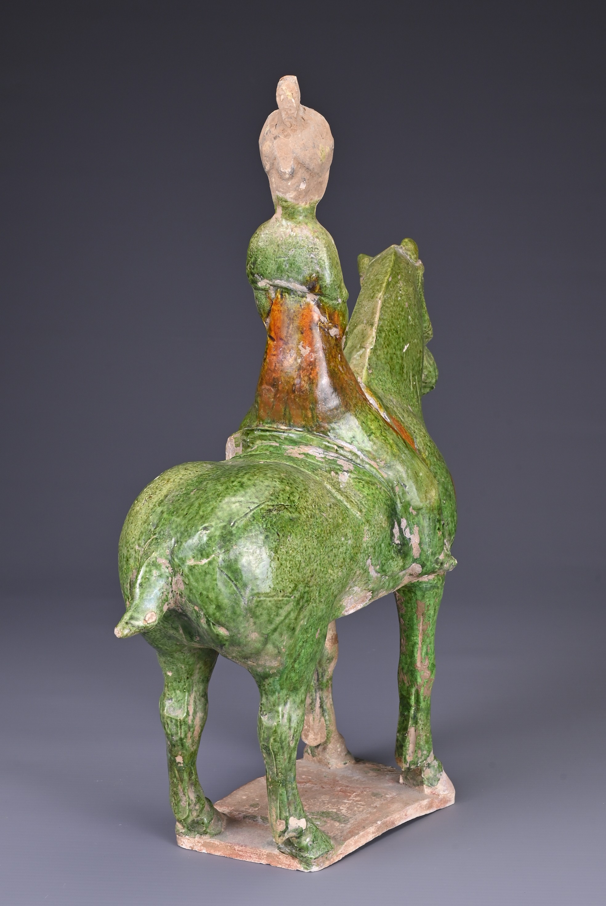 A CHINESE SANCAI GLAZED POTTERY MODEL OF A HORSE AND FEMALE RIDER, TL TESTED, TANG DYNASTY (AD 618- - Image 4 of 8