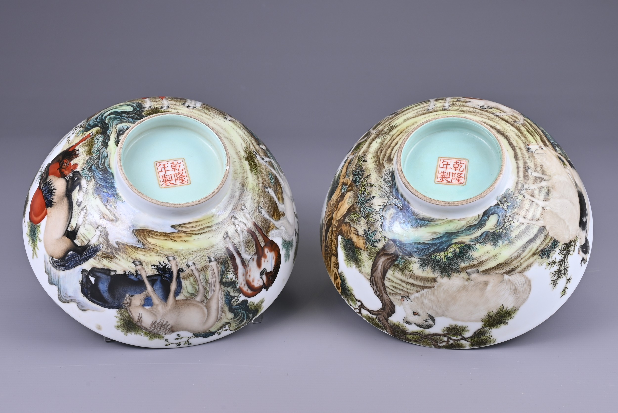 TWO CHINESE PORCELAIN BOWLS, 20TH CENTURY . Each with apocryphal four character Qianlong seal mark - Image 4 of 9