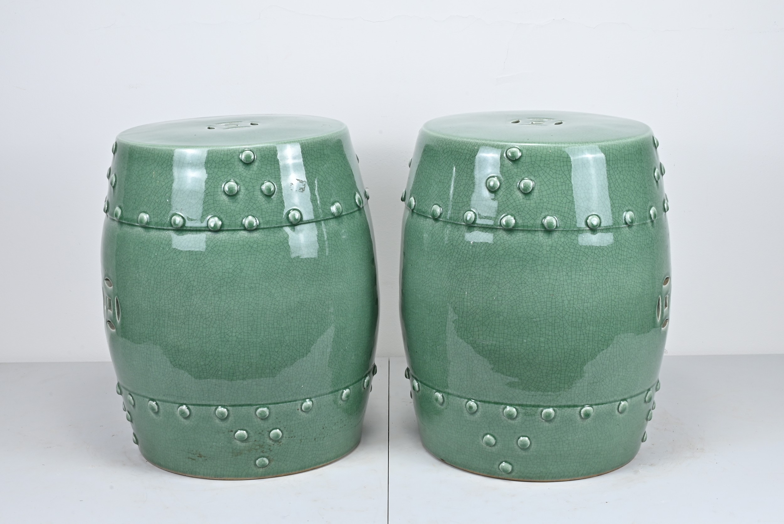 LARGE PAIR OF 20TH CENTURY CHINESE CERAMIC DRUM STOOLS, turquoise ground - Image 2 of 5