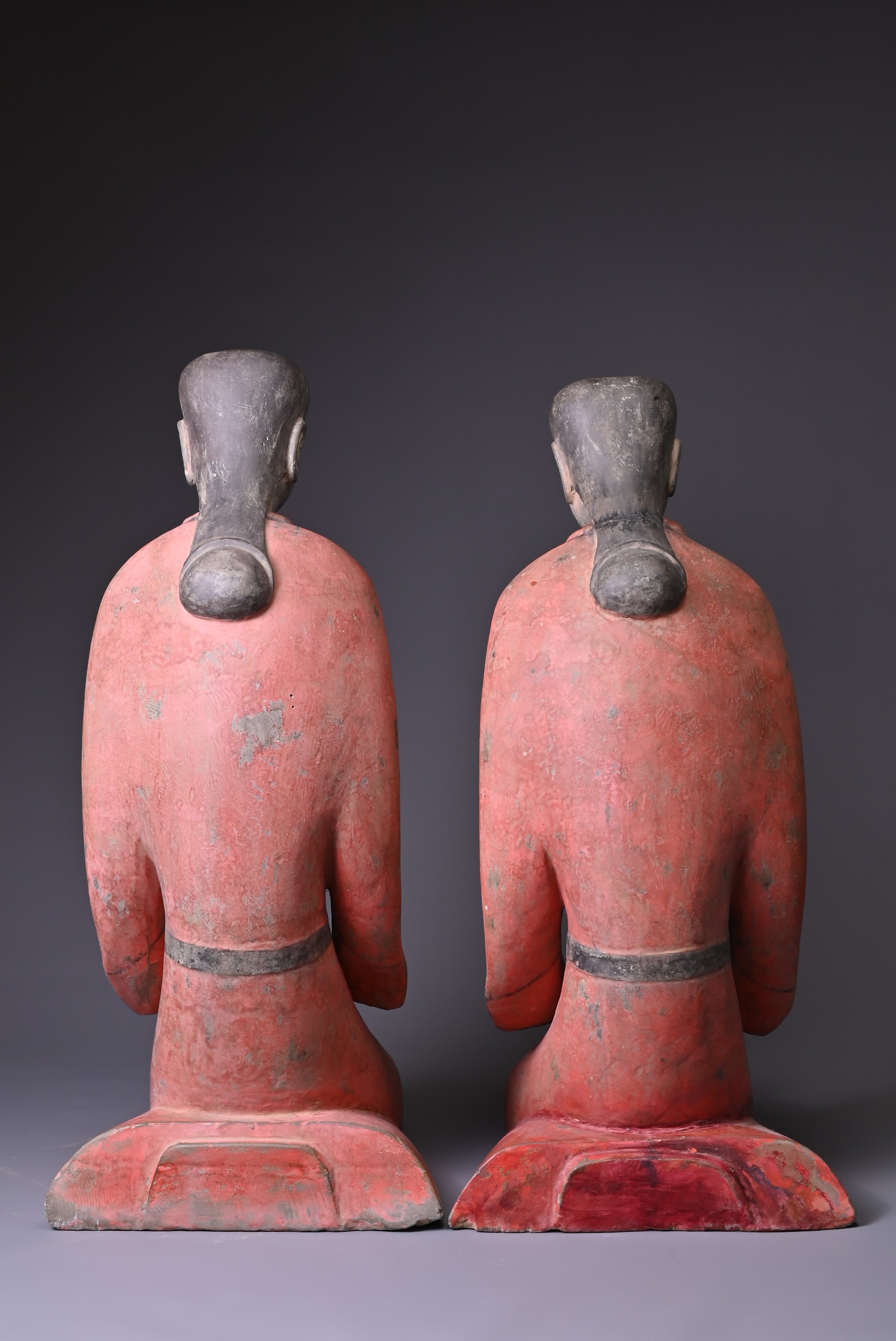 A PAIR OF LARGE CHINESE PAINTED POTTERY FIGURES OF KNEELING WOMEN, TL TESTED OF HAN DYNASTY. Each - Image 8 of 11