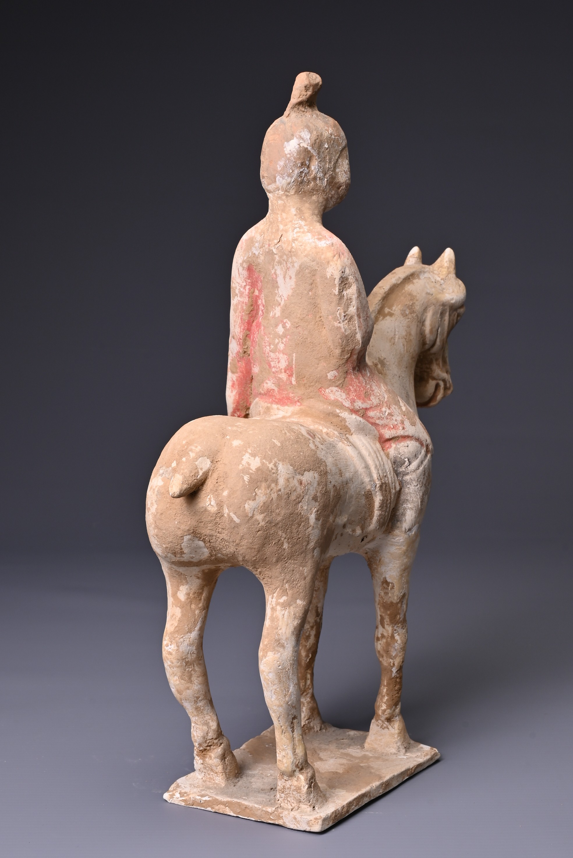 A CHINESE PAINTED POTTERY HORSE AND FEMALE RIDER, TANG DYNASTY (AD 618-907). The horse standing - Image 3 of 6