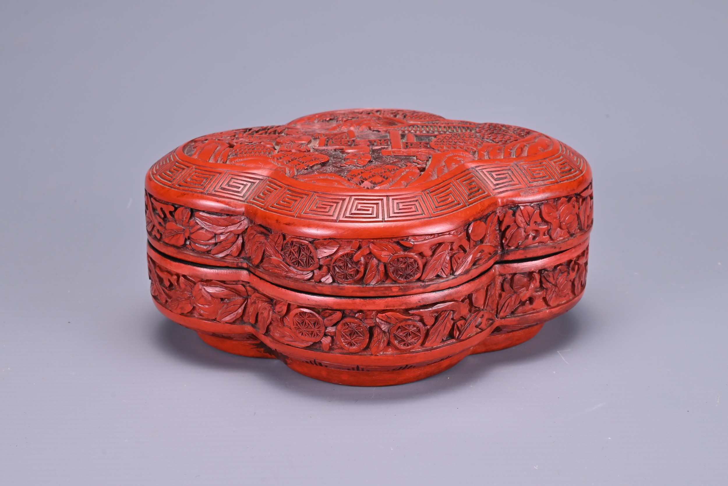 TWO CHINESE CARVED WALNUTS, A CINNABAR LACQUER BOX AND COVER, AN INKSTONE AND WOODEN CASE AND A - Image 10 of 13