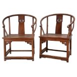 A PAIR OF CHINESE HARDWOOD HORSESHOE BACK ARMCHAIRS, QUANYI - CHARLOTTE HORSTMANN, 20TH CENTURY.