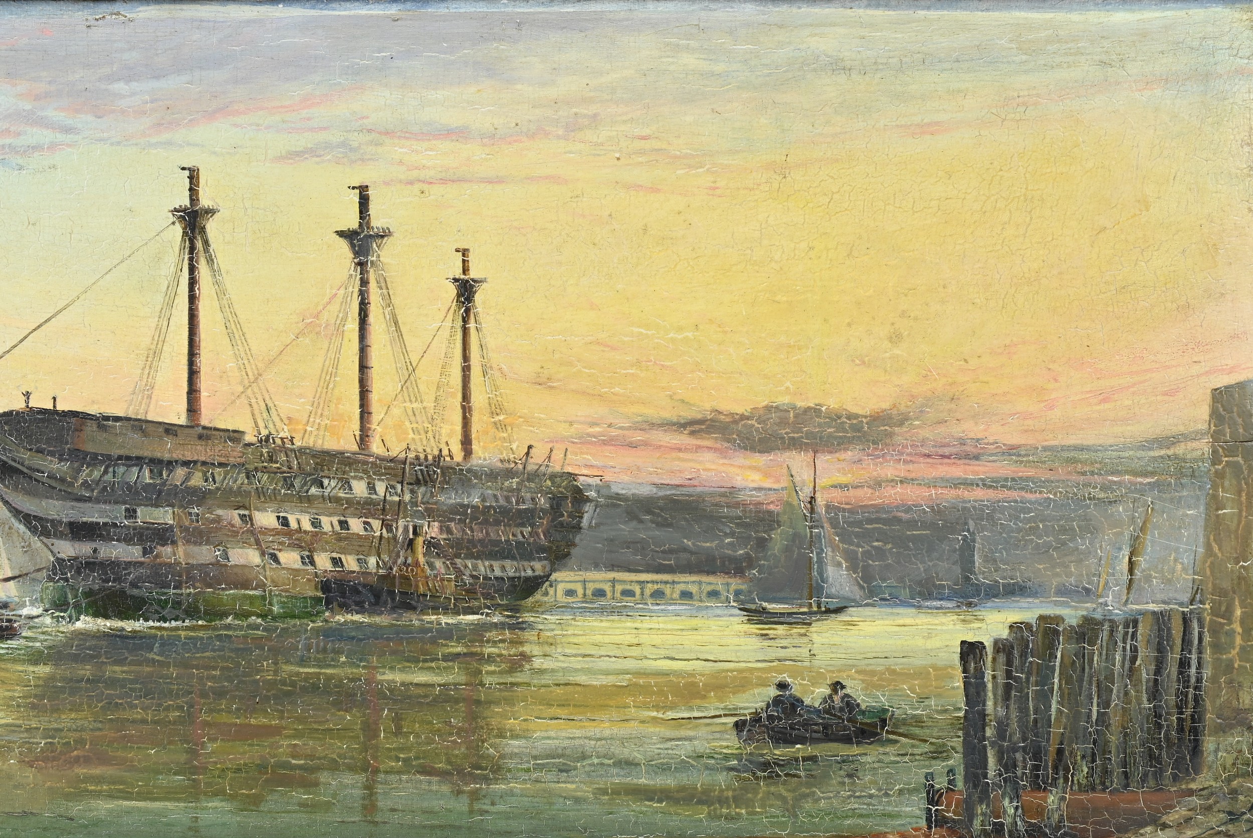 A FRAMED LATE 19TH SCHOOL, Maritime, oil on board. Probably depicting the final voyage of H.M.S. The - Image 4 of 6