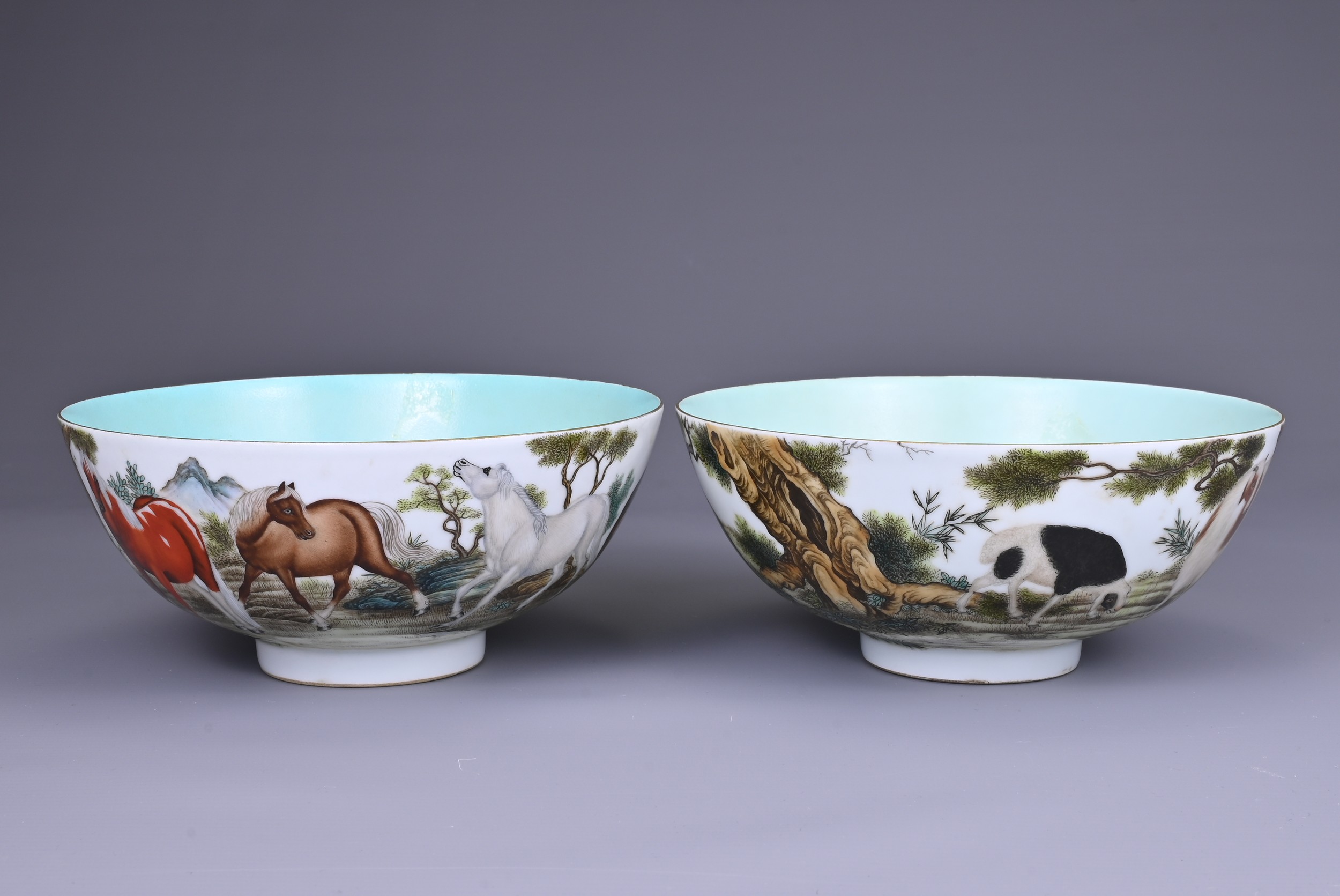 TWO CHINESE PORCELAIN BOWLS, 20TH CENTURY . Each with apocryphal four character Qianlong seal mark - Image 2 of 9
