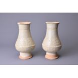 A PAIR OF CHINESE QINGBAI WARE VASES, SOUTHERN SONG DYNASTY (1127-1279). Moulded vases with band