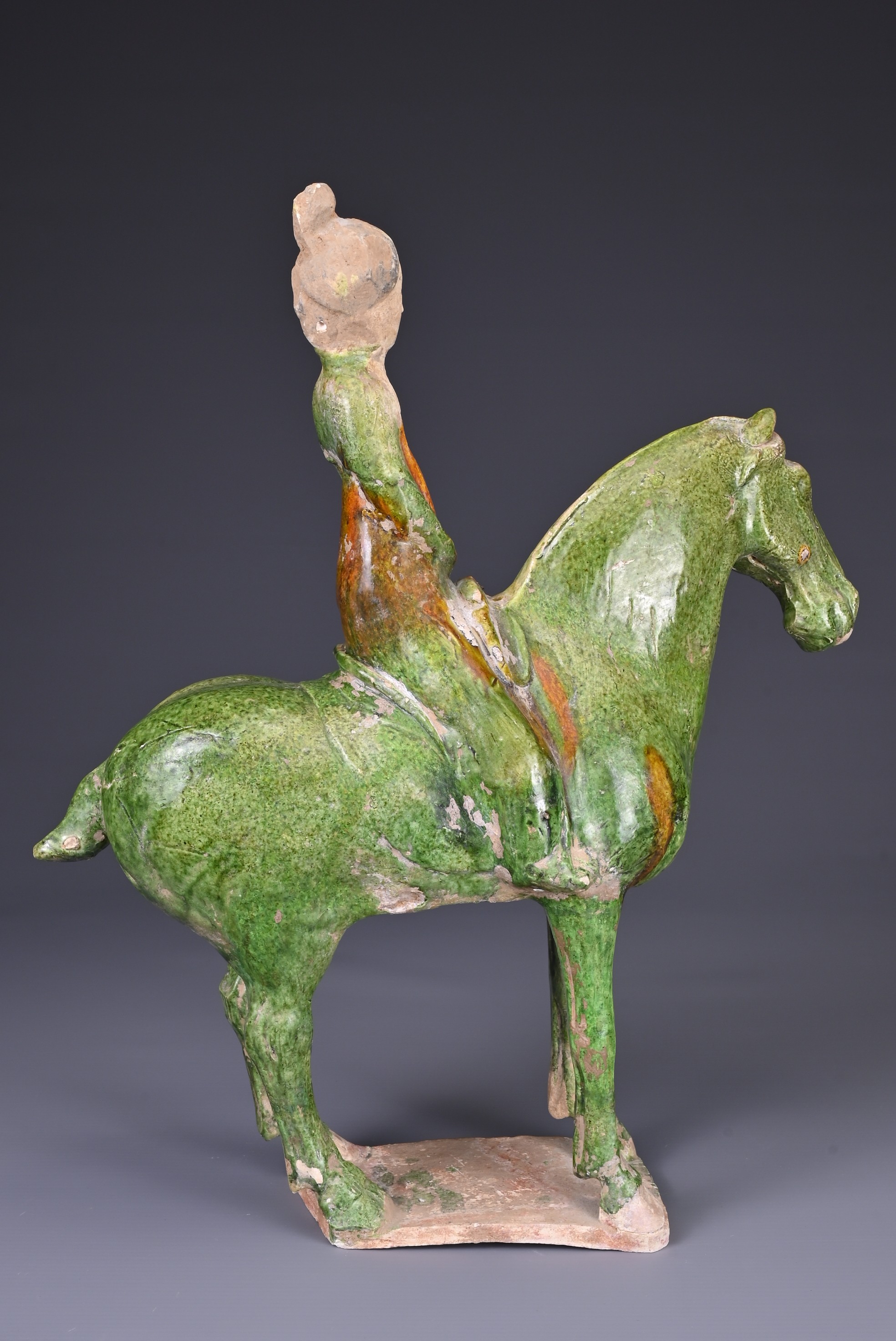 A CHINESE SANCAI GLAZED POTTERY MODEL OF A HORSE AND FEMALE RIDER, TL TESTED, TANG DYNASTY (AD 618- - Image 5 of 8
