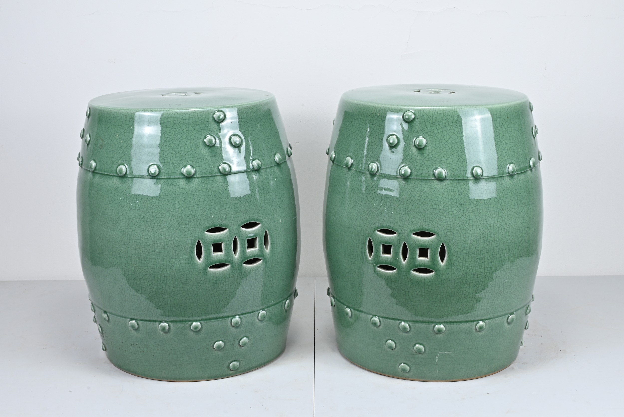 LARGE PAIR OF 20TH CENTURY CHINESE CERAMIC DRUM STOOLS, turquoise ground - Image 3 of 5