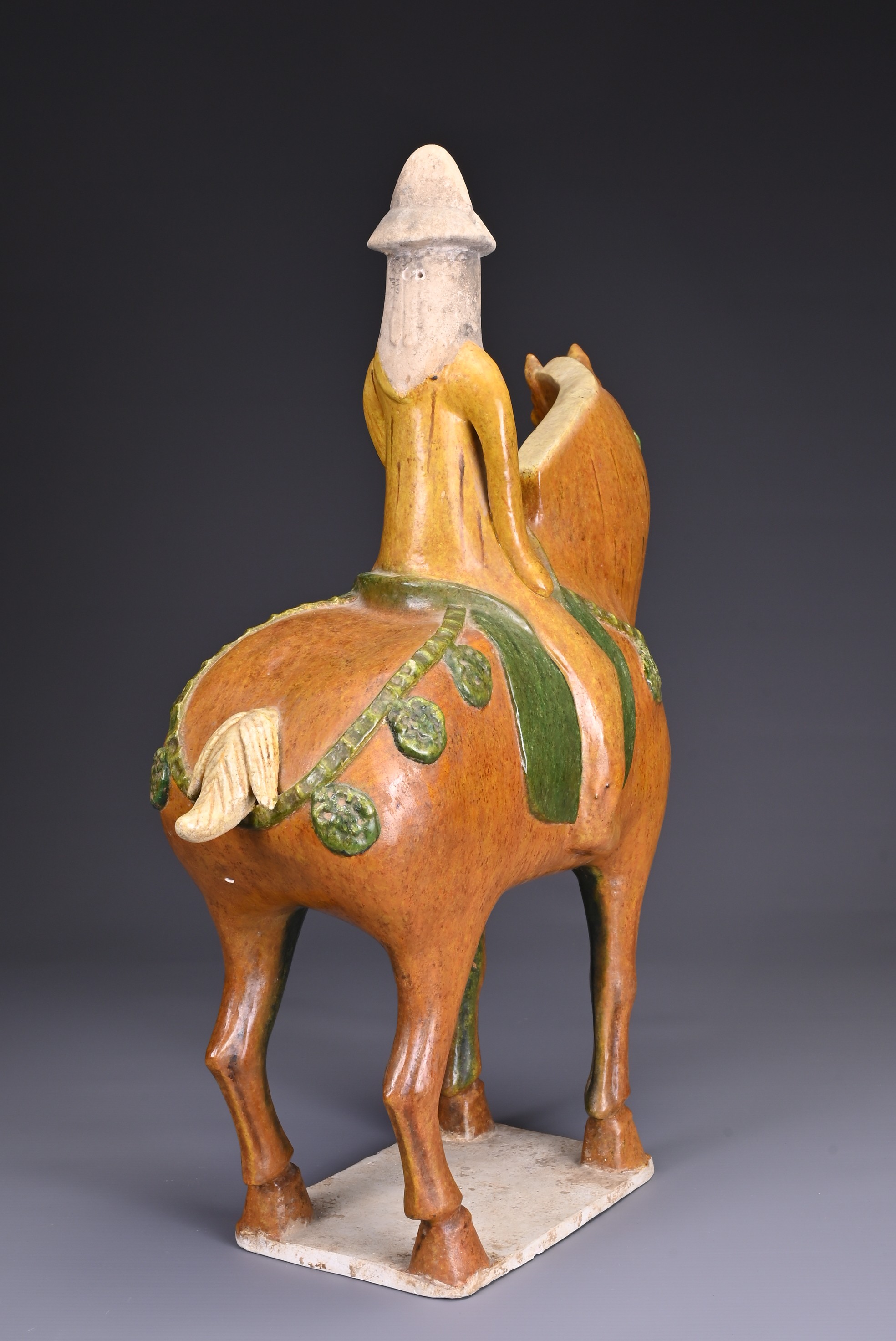 A CHINESE SANCAI GLAZED POTTERY MODEL OF A HORSE AND RIDER, TL TESTED, TANG DYNASTY (AD 618-907). - Image 5 of 8