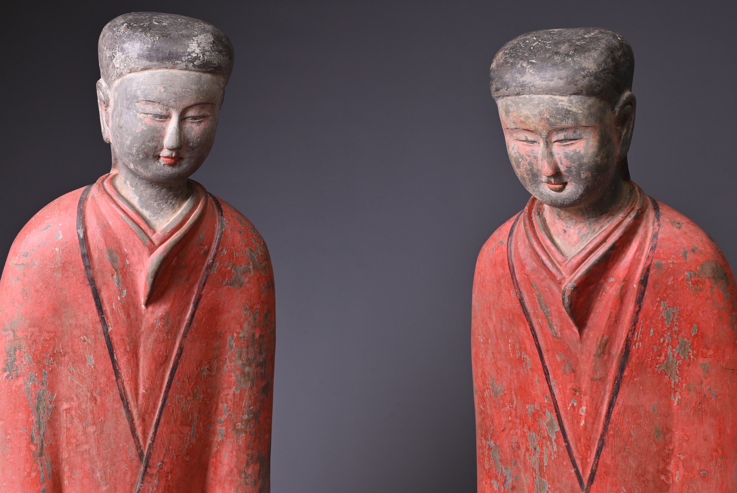 A PAIR OF LARGE CHINESE PAINTED POTTERY FIGURES OF KNEELING WOMEN, TL TESTED OF HAN DYNASTY. Each - Image 6 of 11