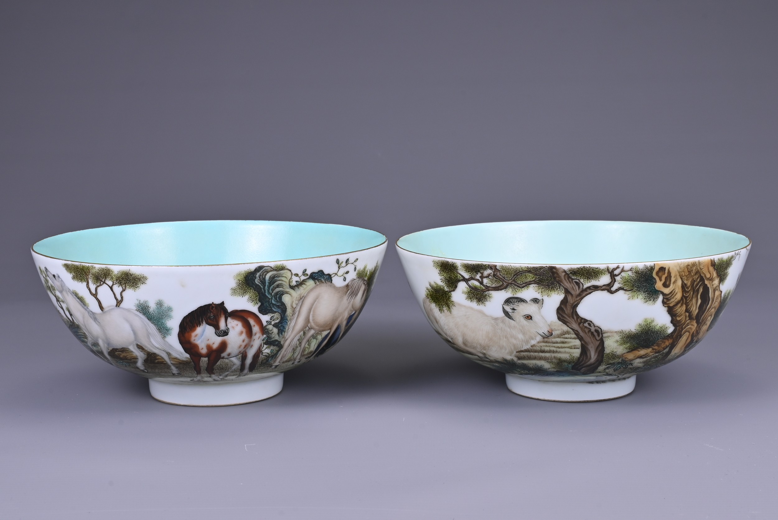 TWO CHINESE PORCELAIN BOWLS, 20TH CENTURY . Each with apocryphal four character Qianlong seal mark - Image 3 of 9