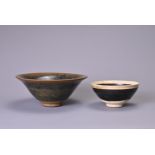 A CHINESE HARE'S FUR GLAZED TEA BOWL AND BLACK GLAZED EXAMPLE, SONG DYNASTY (960-1279) AND LATER.