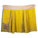 A CHINESE EMBROIDERED YELLOW DAMASK SILK SKIRT AND A PINK SILK PANEL FROM A SKIRT, LATE 19TH/EARLY