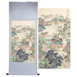 CHINESE SCROLL PAINTING OF SUZHOU GARDEN, ink and colour on silk, inscribed and dated 2000 with