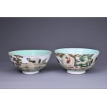 TWO CHINESE PORCELAIN BOWLS, 20TH CENTURY. Each with underglaze blue apocryphal six character