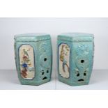 LARGE PAIR OF 20TH CENTURY CHINESE CERAMIC DRUM STOOLS, of hexagonal form