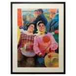 20TH CENTURY CHINESE POLITICAL POSTER OF TWO GIRLS, offset print in colours, 49.5 X 71 cm (excluding