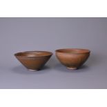 TWO CHINESE SONG DYNASTY (960-1279) JIANYAO HARE FUR GLAZED TEA BOWLS. Each with everted rim, glazed