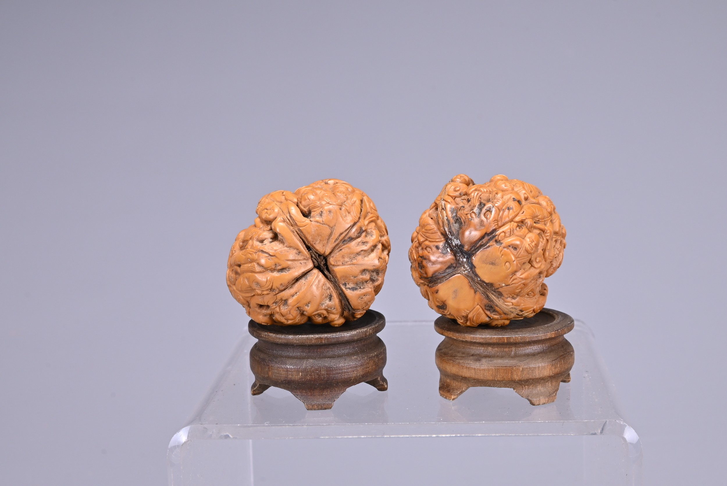 TWO CHINESE CARVED WALNUTS, A CINNABAR LACQUER BOX AND COVER, AN INKSTONE AND WOODEN CASE AND A - Image 5 of 13