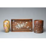THREE CHINESE / JAPANESE ITEMS, REPUBLIC PERIOD. To include a mother of pearl inlaid wood tray