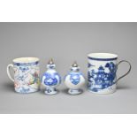 FOUR CHINESE PORCELAIN ITEMS, 18TH CENTURY. To include two sections of blue and white porcelain