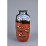 AN EARLY 20TH CENTURY JAPANESE SUMIDA POTTERY VASE. The tapering body enriched to the upper part