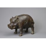 A BALINESE VINTAGE BRONZE MODEL OF A PIG. Hollow cast model standing foursquare. 29cm length.