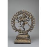AN INDIAN BRONZE FIGURE OF SHIVA NATARAJA. Heavily cast dancing figure of the Nataraja with a