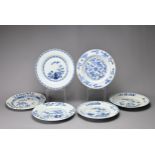 SIX CHINESE BLUE AND WHITE PORCELAIN DISHES, 18TH CENTURY. Decorated with typical floral scenes.