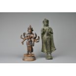 TWO CAMBODIAN AND INDIAN BRONZE FIGURES OF DEITIES, 19/20TH CENTURY. A Cambodian Khmer style