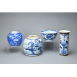 FOUR CHINESE BLUE AND WHITE PORCELAIN ITEMS, 18-20TH CENTURY. To include an 18th c. blue and white