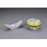 TWO CHINESE CANTON ENAMEL ITEMS, EARLY 20TH CENTURY. To include a yellow ground box and cover