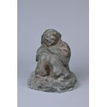 A JAPANESE BRONZE FIGURE OF A SLEEPING CHILD, MEIJI PERIOD (1868-1912). Cast sleeping in a seated