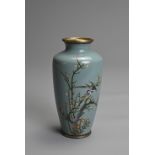 A JAPANESE LATE MEIJI PERIOD (1868-1912) SMALL PALE PALE/SEA GREEN GROUND TAPERING OVIFORM CLOISONNE