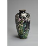 A JAPANESE LATE MEIJI PERIOD (1868-1912) CLOISONNE HEXAGONAL TAPERING OVIFORM VASE. Decorated with