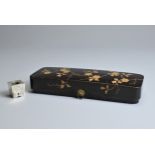 A JAPANESE MEIJI PERIOD (1868-1912) BLACK AND GOLD LACQUER LETTER BOX (FUBAKO) AND A STERLING SILVER