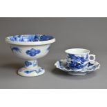 THREE JAPANESE BLUE AND WHITE PORCELAIN ITEMS, 19/20TH CENTURY. To include a stem bowl decorated