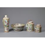 A GROUP OF CHINESE CANTON FAMILLE ROSE PORCELAIN ITEMS, 19/20TH CENTURY. To include a large bowl,