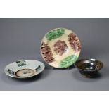THREE CERAMIC BOWLS, MIDDLE EASTERN AND CHINESE 19TH CENTURY. To include a glazed pottery bowl; A