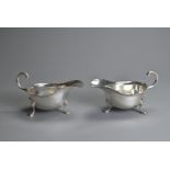 A PAIR OF GEORGE V SILVER SAUCEBOATS. Hallmarked Birmingham, 1924, makers marks for J.B.