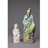 TWO CHINESE PORCELAIN FIGURES, 20TH CENTURY. To include a polychrome decorated figure of a man