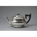 A SILVER OBLONG TEAPOT. Hallmarked Sheffield, 1952, makers marks for Viner's Ltd, with turned wooden