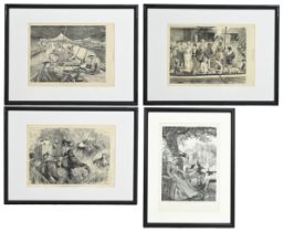 FOUR FRAMED ILLUSTRATIONS OF SCENES IN INDIA FROM THE ILLUSTRATED LONDON NEWS AND THE GRAPHIC, dated