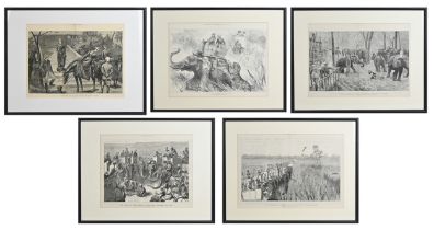 FIVE FRAMED ILLUSTRATIONS OF SCENES IN INDIA FROM THE ILLUSTRATED LONDON NEWS AND THE GRAPHIC, dated