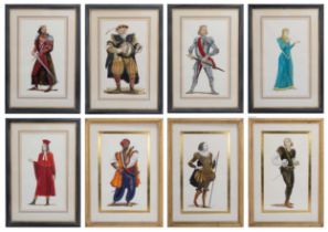 SET OF EIGHT WATERCOLOUR PAINTINGS (1992), of Shakespearean characters, each monogrammed 'TF' and