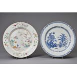 TWO LARGE CHINESE EXPORT PORCELAIN DISHES, 18TH CENTURY. To include a famille rose decorated with